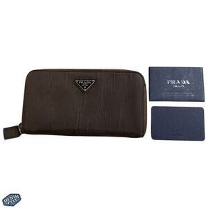 Prada Vintage Brown Nylon Zip-Around Continental Long Wallet